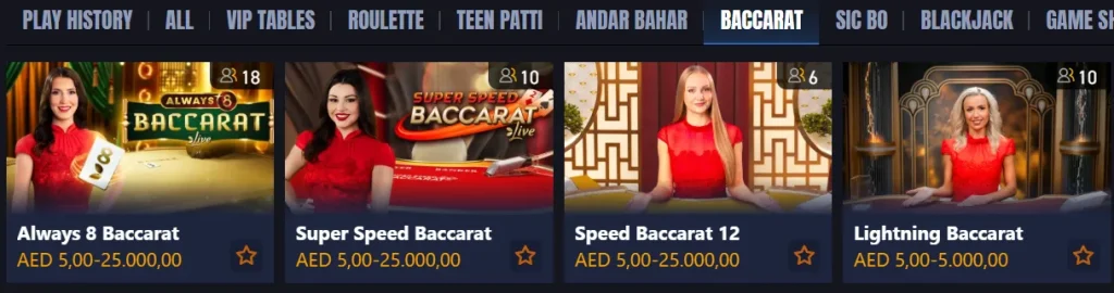 Live Blackjack, Roulette, and Baccarat