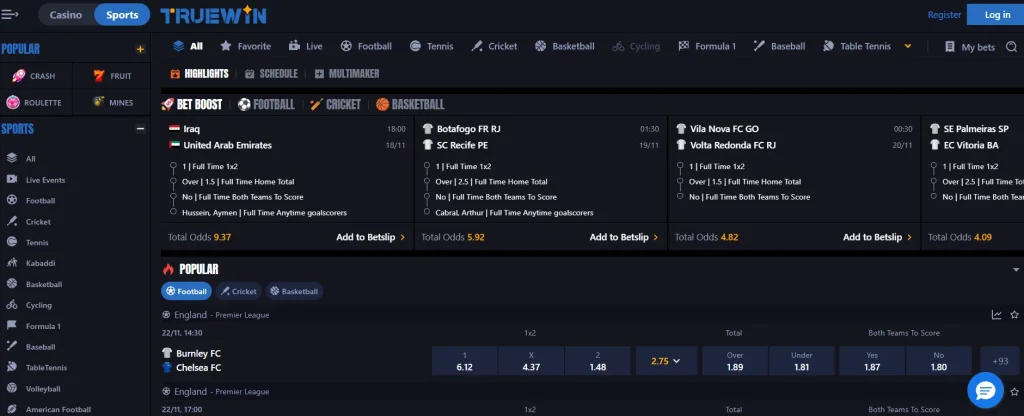 Sports Betting on TrueWin